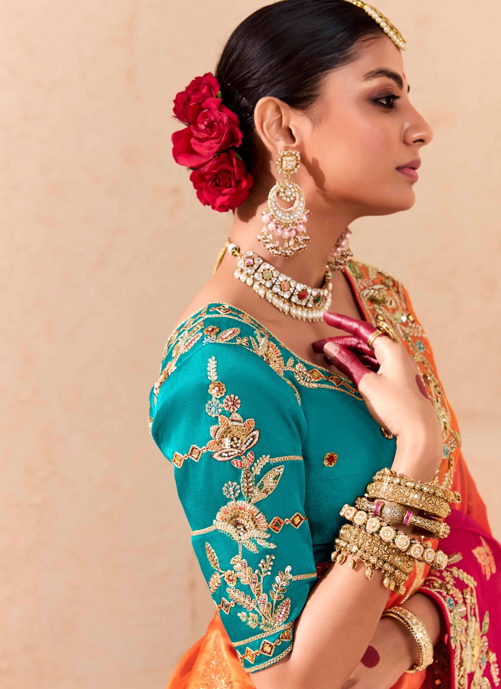 Designer Embroidered Hot Pink Silk Saree S13660