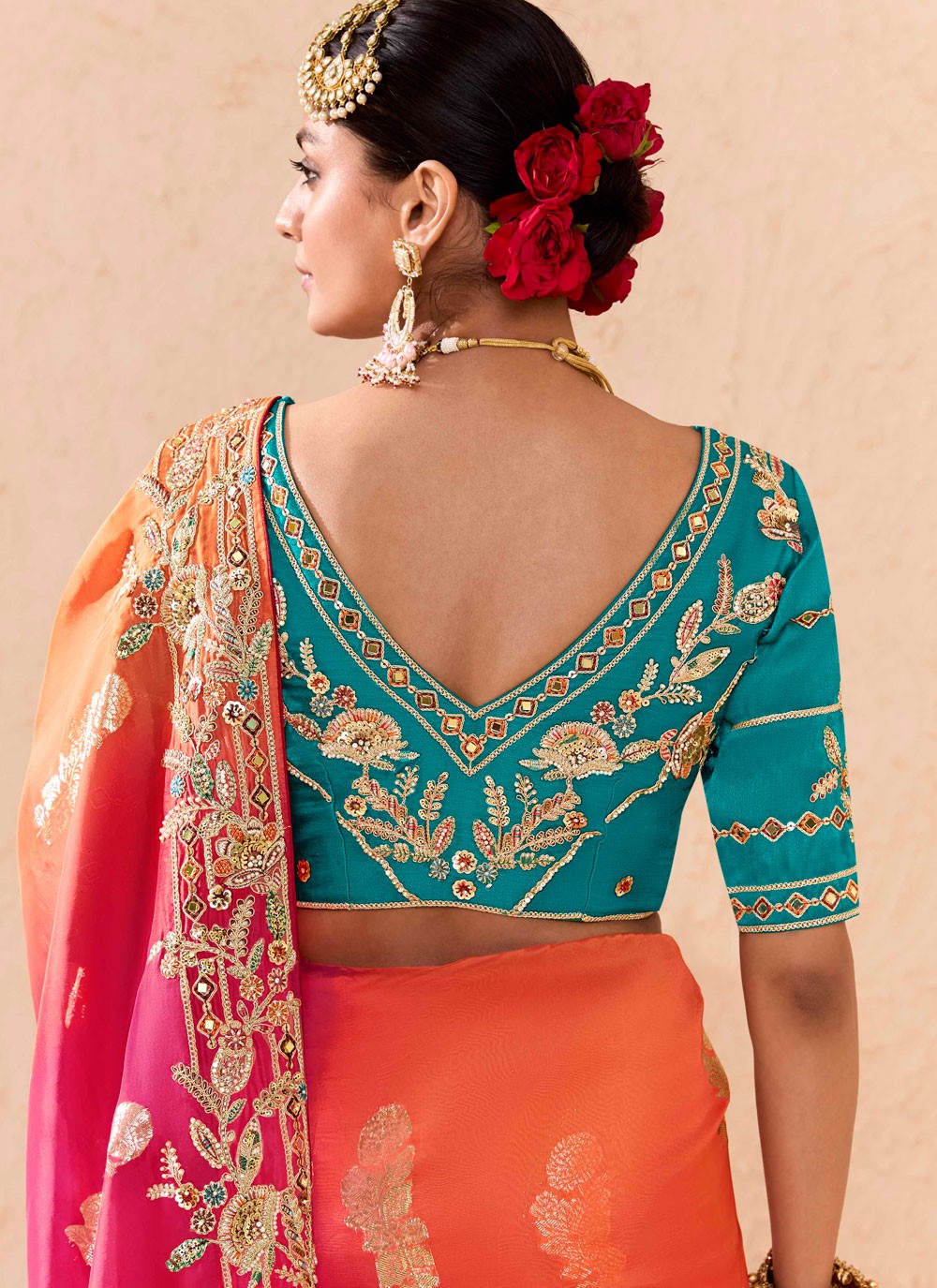 Designer Embroidered Hot Pink Silk Saree S13660