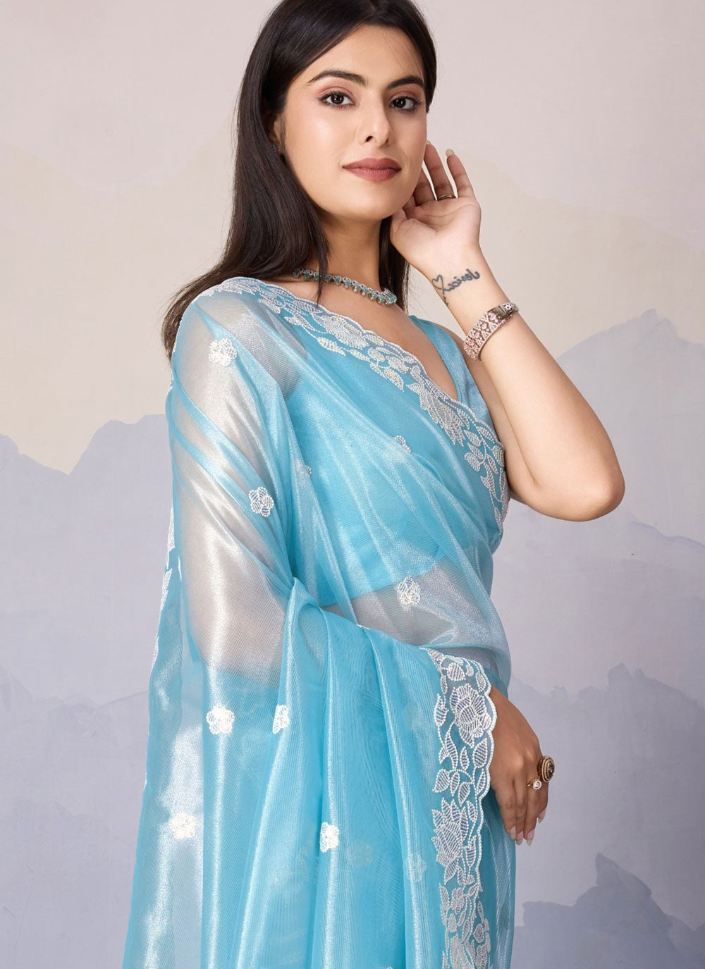 Classic Cut Work Silk Saree - S8137
