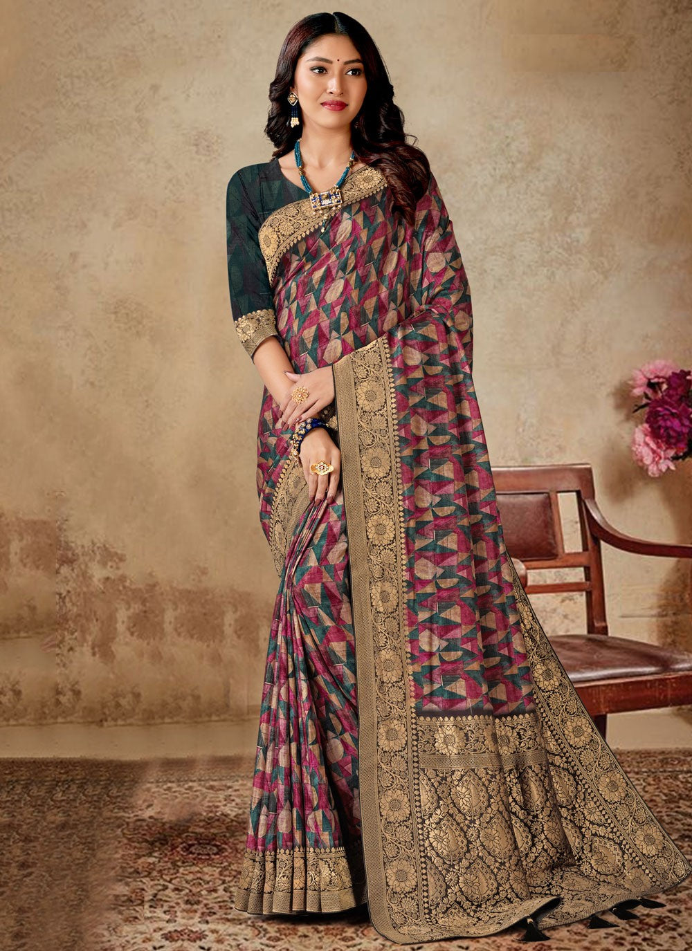 Trendy Digital Print Silk, Viscose Saree - S4707
