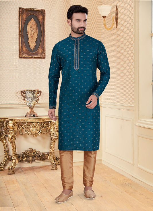 Digital Print Silk Teal Kurta - M5602
