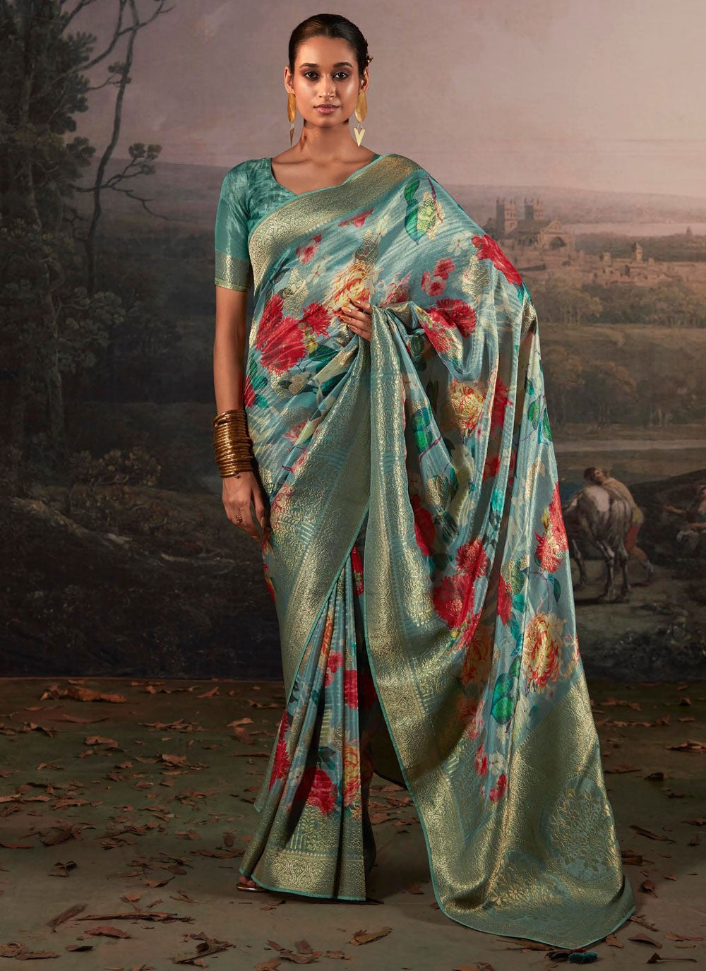 Trendy Digital Print Silk Saree - S5843