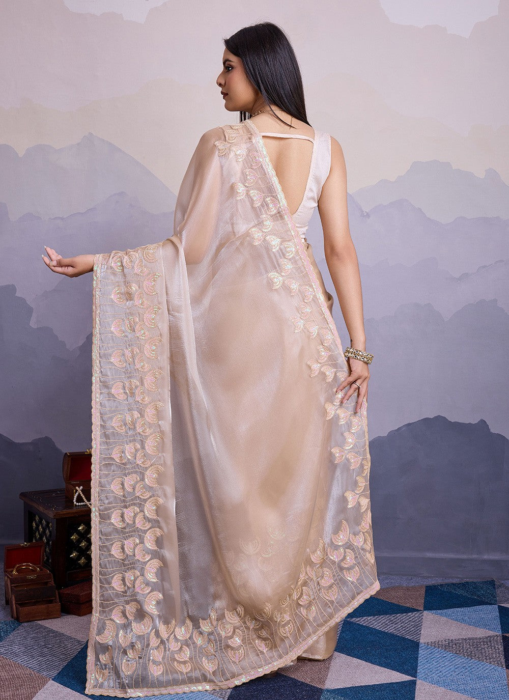 Traditional Embroidered Silk Saree - S8539
