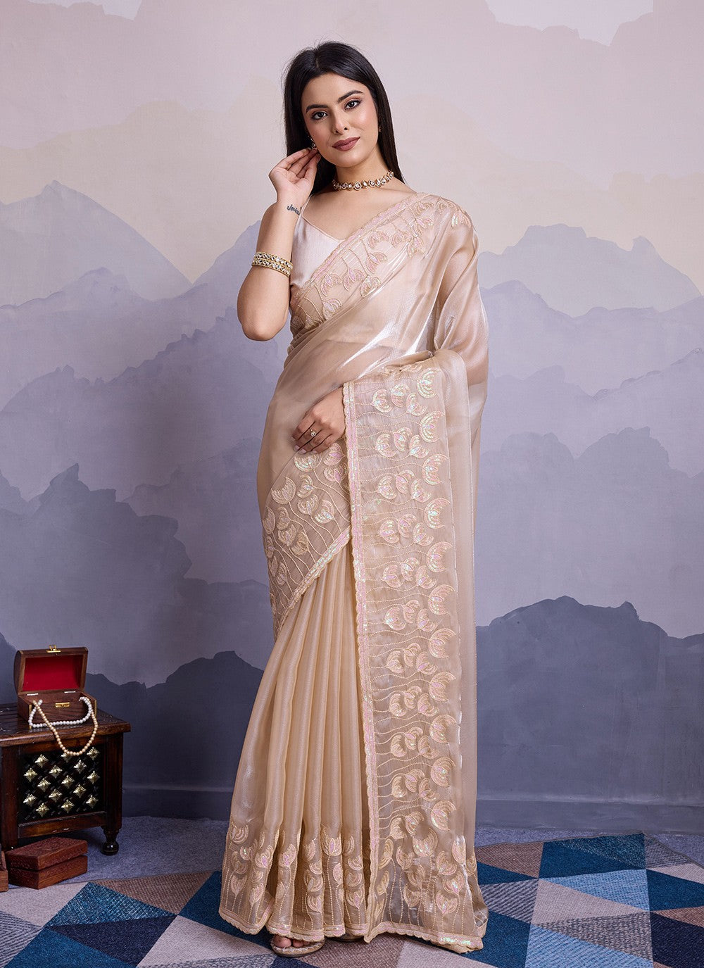 Traditional Embroidered Silk Saree - S8539