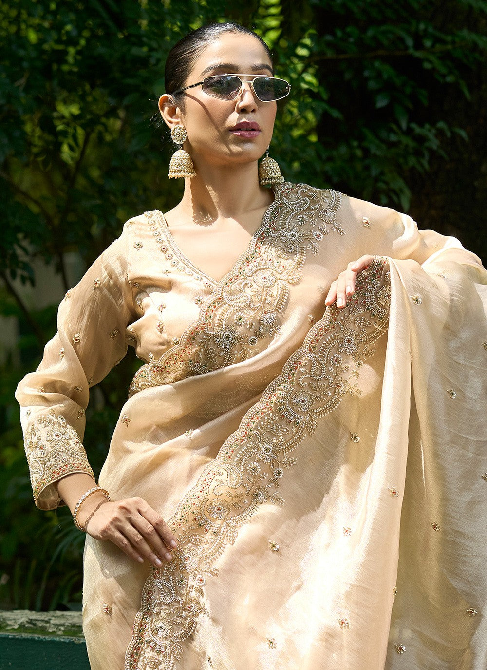Cream Silk Classic Saree Embroidered, Sequins S20141