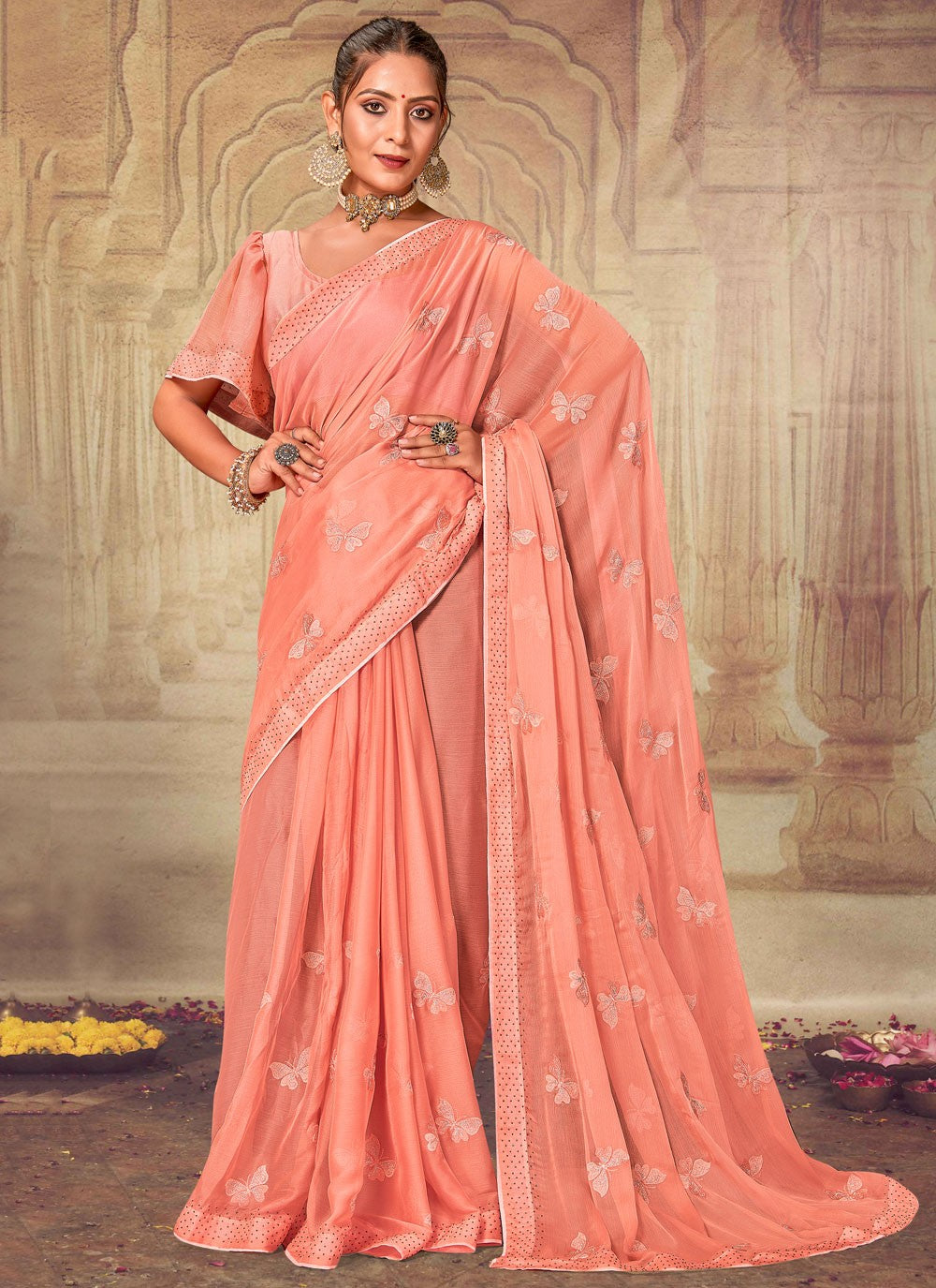 Classic Embroidered Chiffon, Silk Saree - S4086