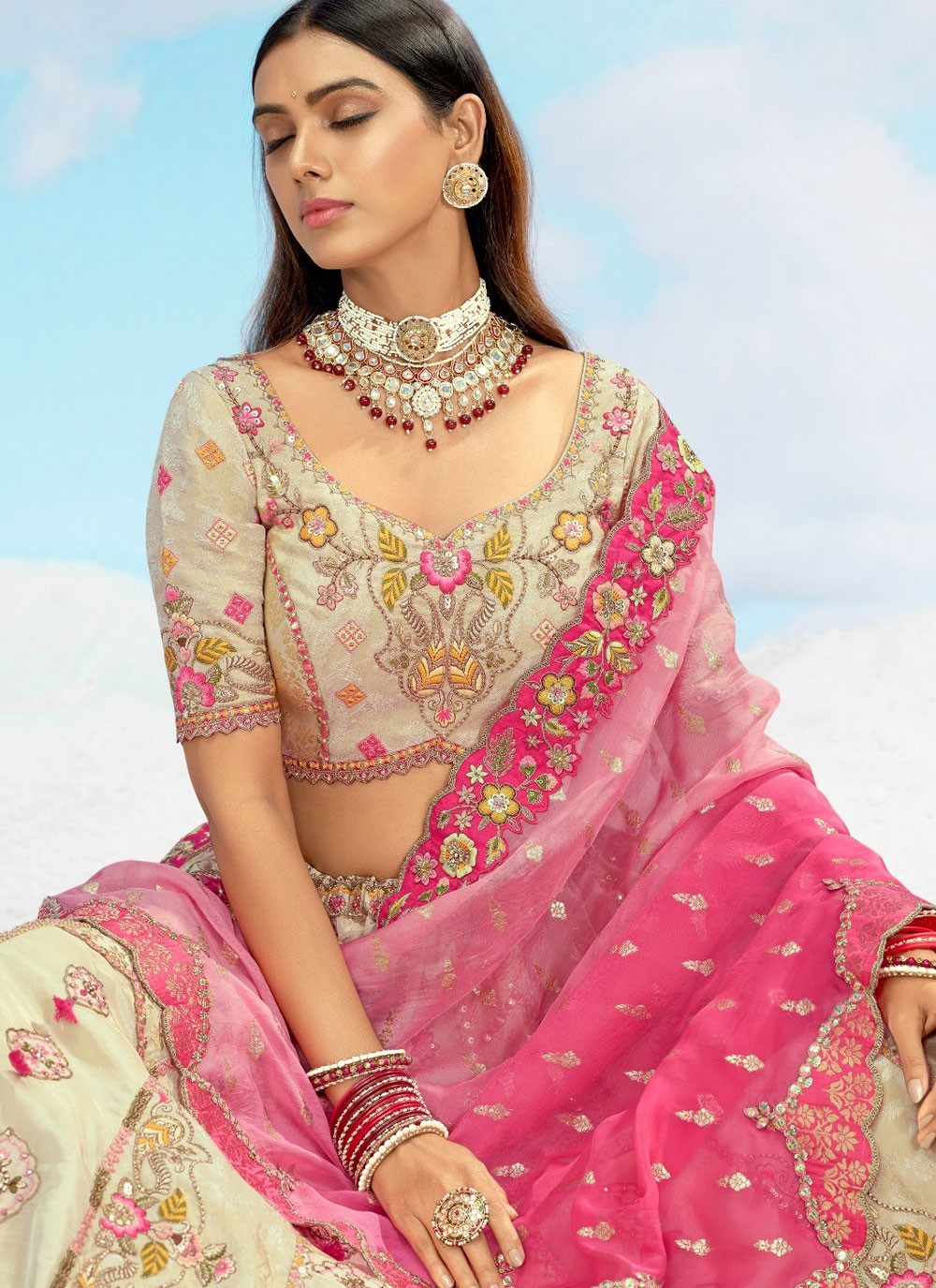 Silk Engagement, Reception, Wedding A - Line Lehenga L3569