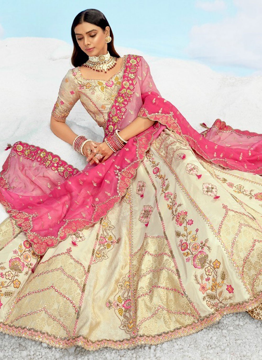 Silk Engagement, Reception, Wedding A - Line Lehenga L3569