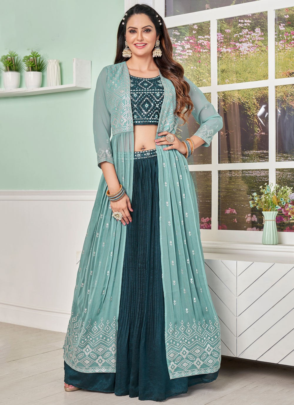 Embroidered Silk Green Lehenga Choli L3487
