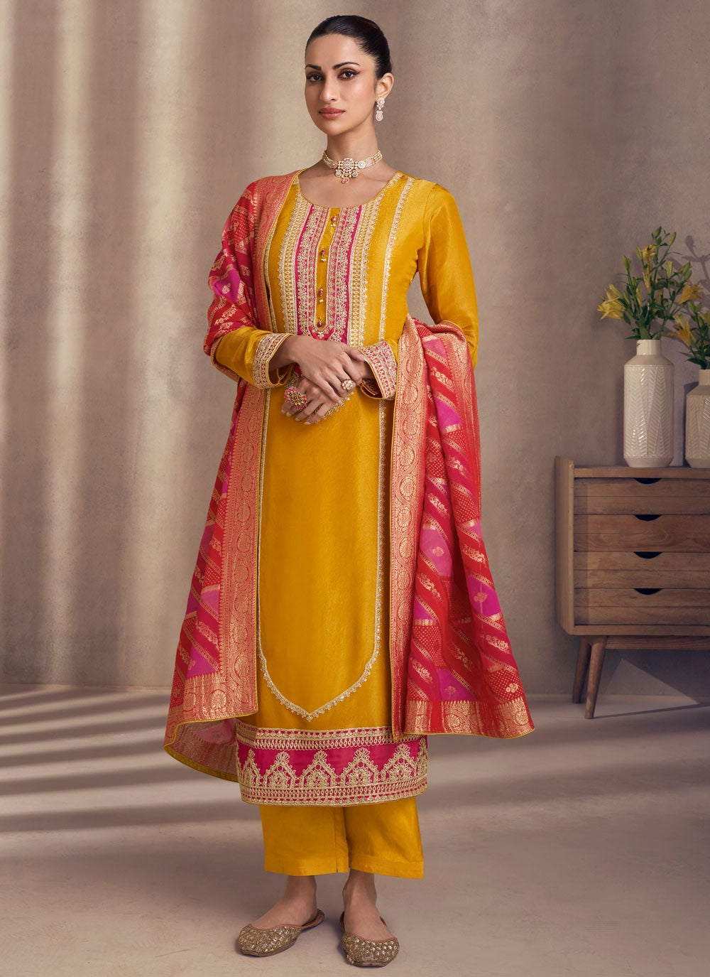 Salwar Suit Embroidered Yellow Shimmer T5527