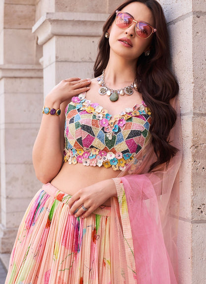 Embroidered Silk Peach Lehenga - L3312