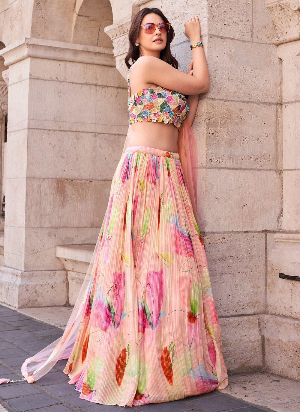 Embroidered Silk Peach Lehenga - L3312
