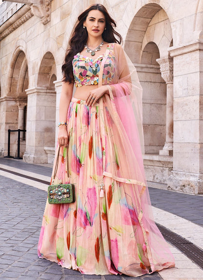 Embroidered Silk Peach Lehenga - L3312