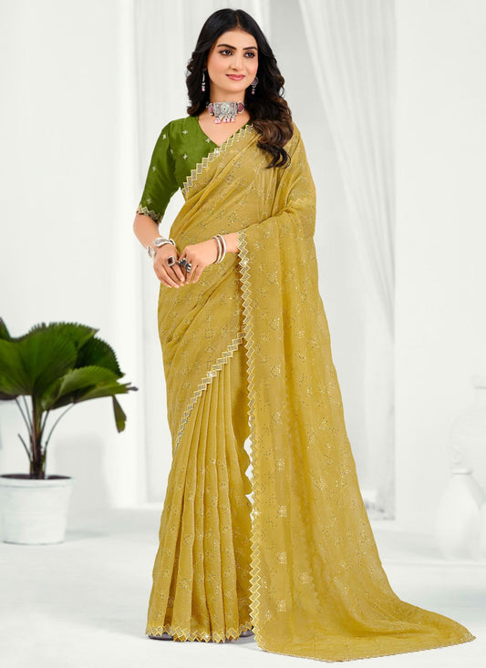 Mustard Silk Trendy Saree Embroidered S20506