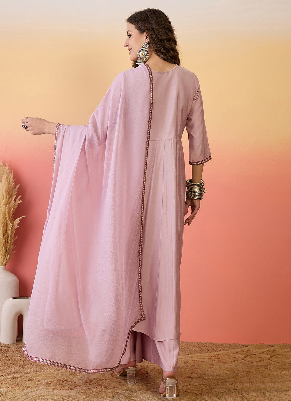 Palazzo Suit Embroidered Pink T6982