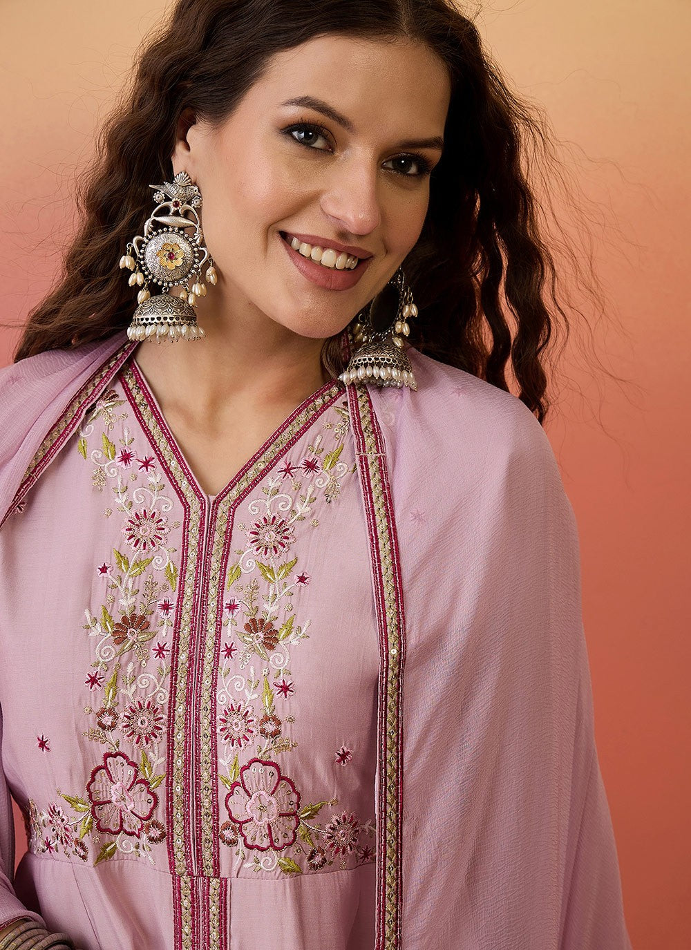 Palazzo Suit Embroidered Pink T6982