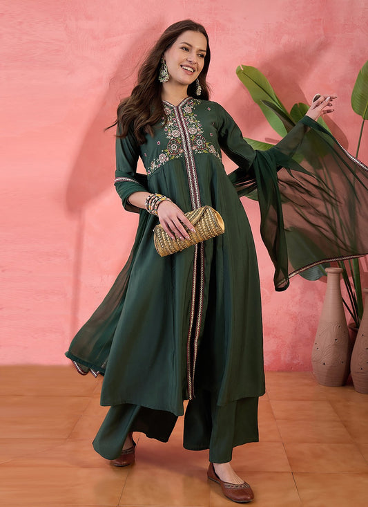 Palazzo Suit Embroidered Green T6984