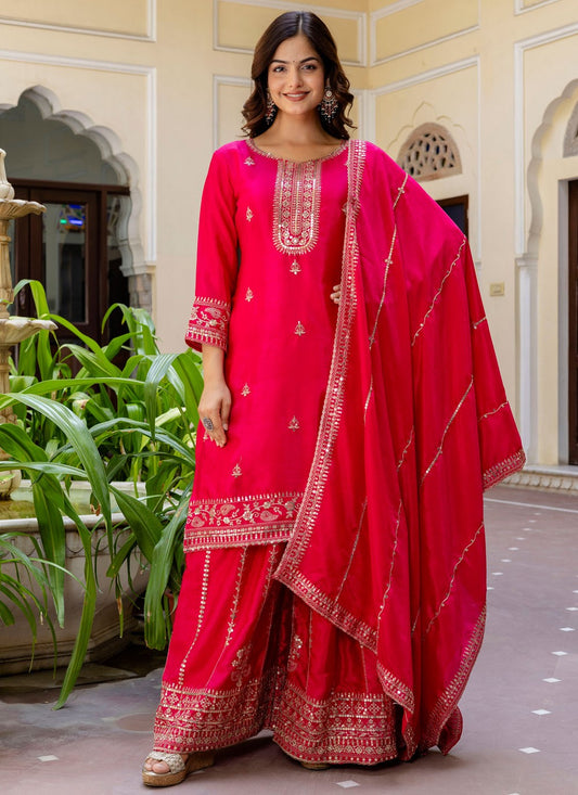 Palazzo Suit Embroidered Pink T8506