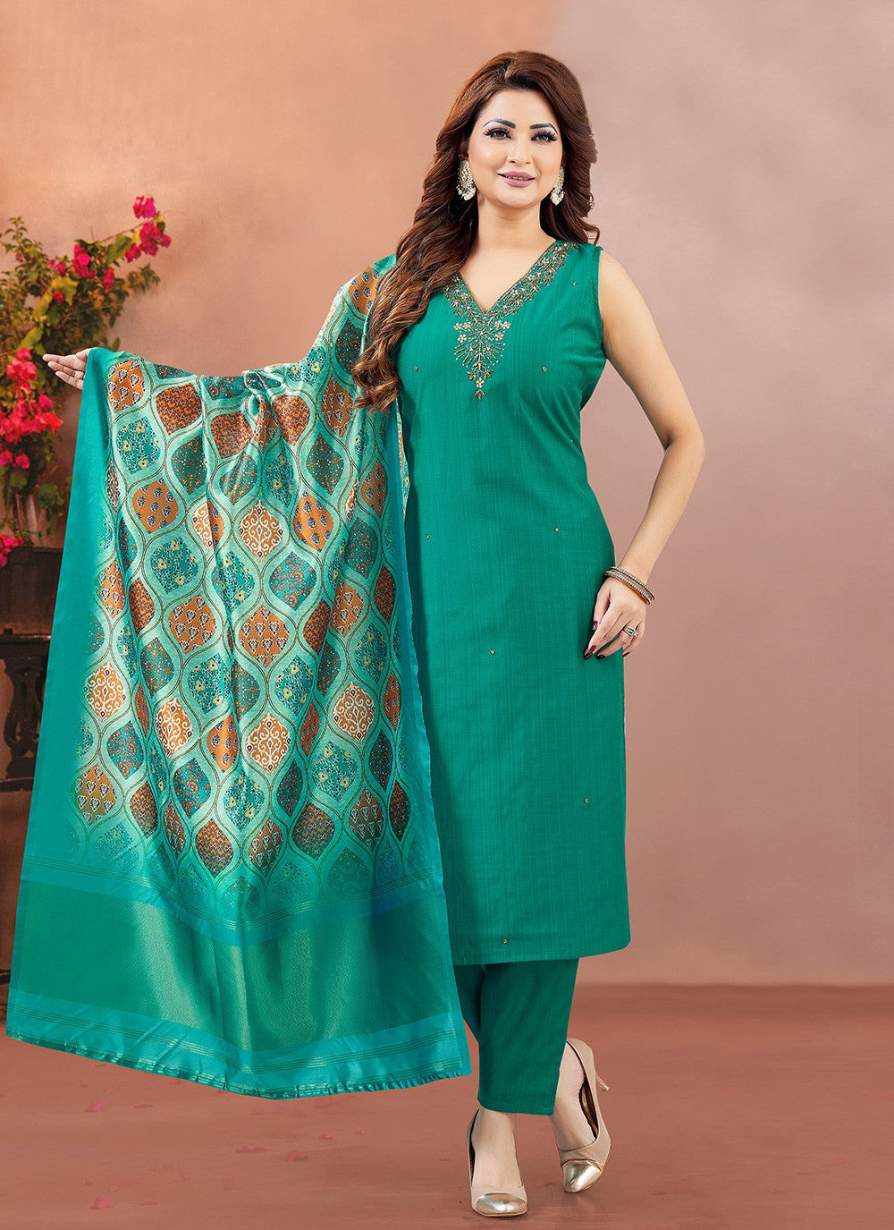 Pant Style Suit Embroidered Rama T8041