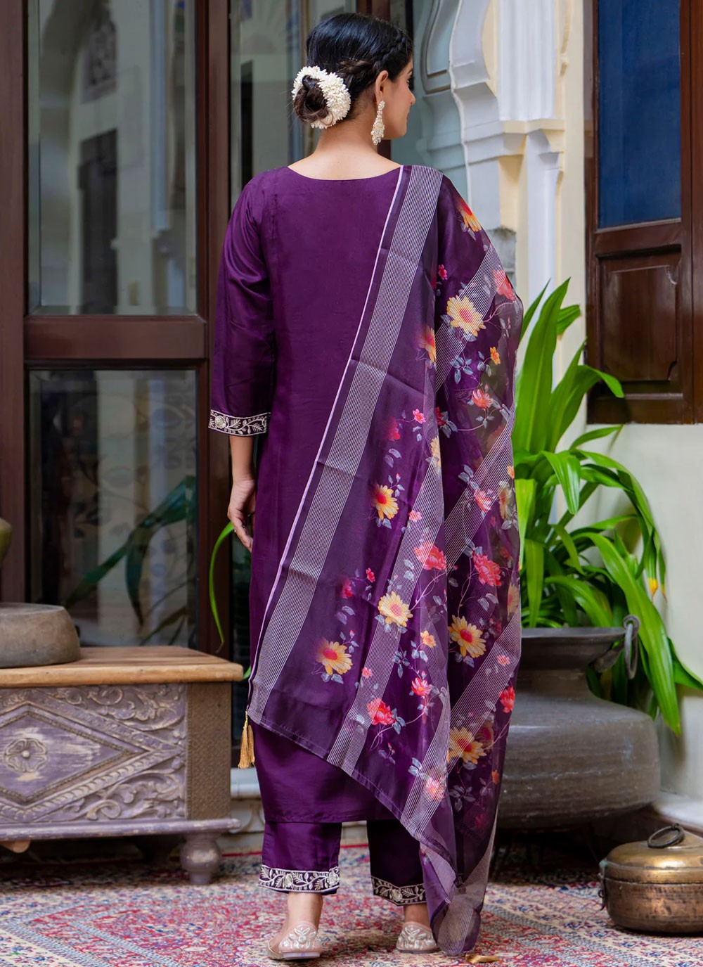 Pant Style Suit Embroidered Purple T6936