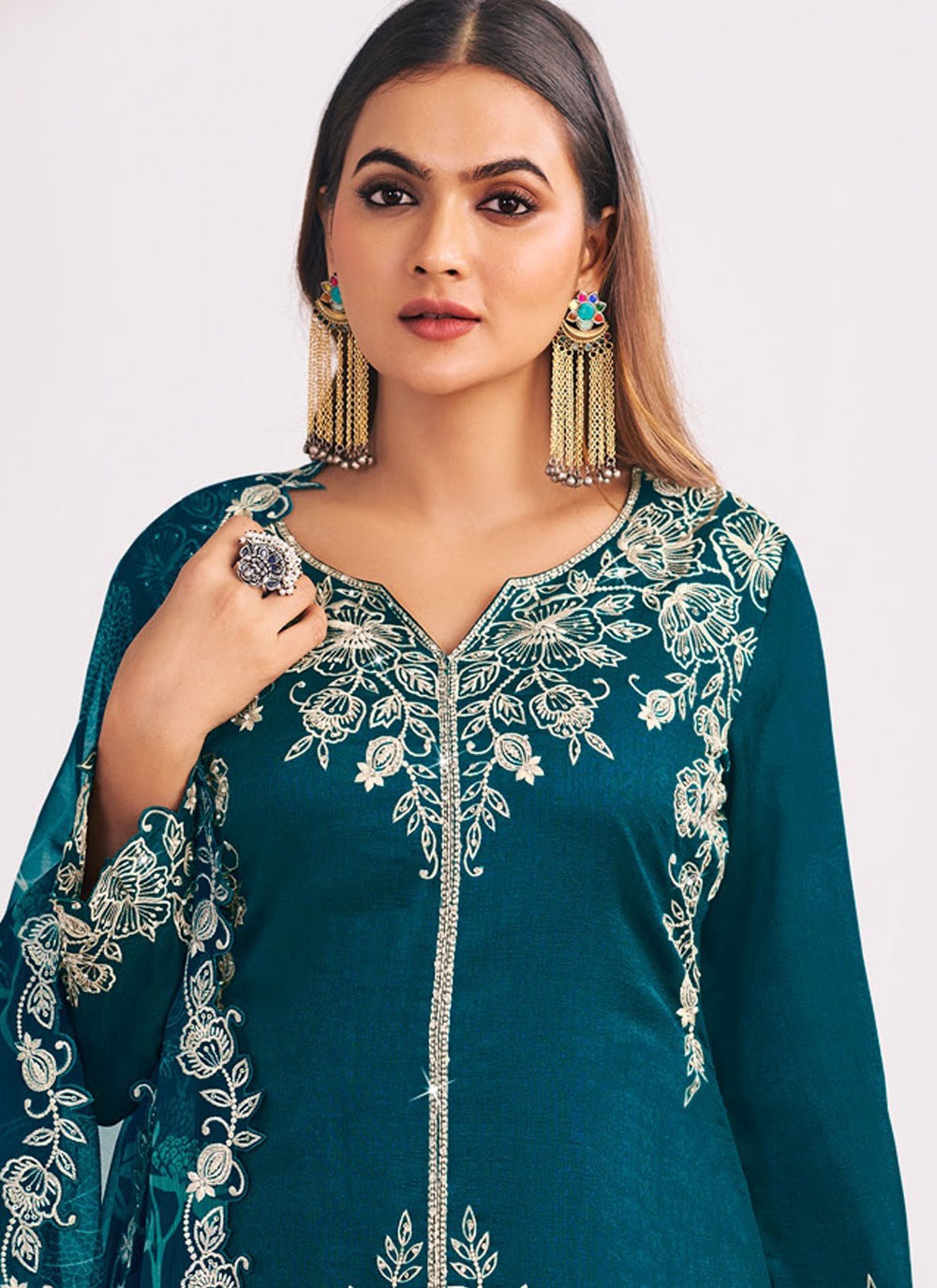 Palazzo Suit Embroidered Sea Green T8573