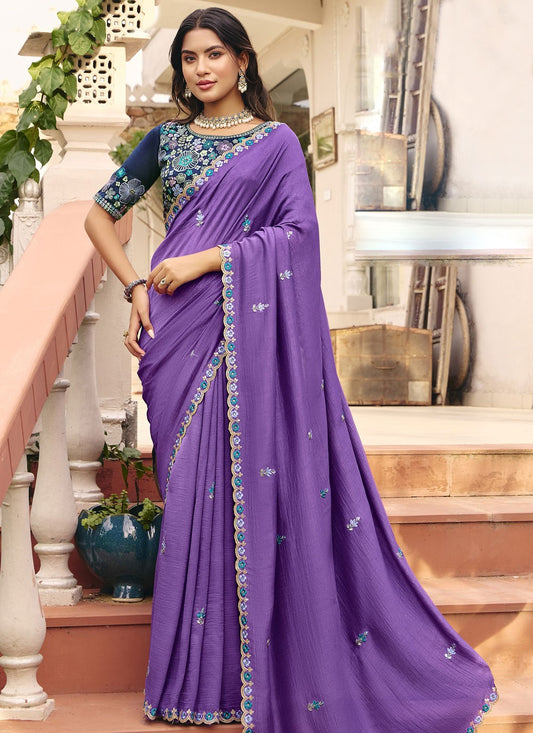 Purple Silk Traditional Saree Embroidered S20227