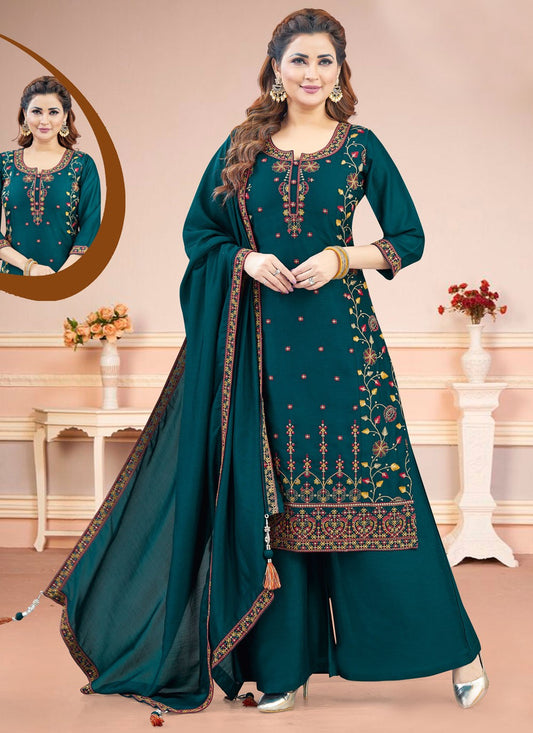 Salwar Suit Embroidered Morpeach Silk T5828