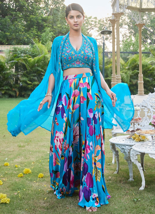 Salwar Suit Embroidered Blue Silk T5457