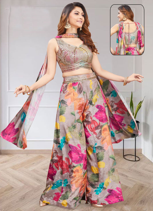 Salwar Suit Embroidered Multi Colour Silk T5685
