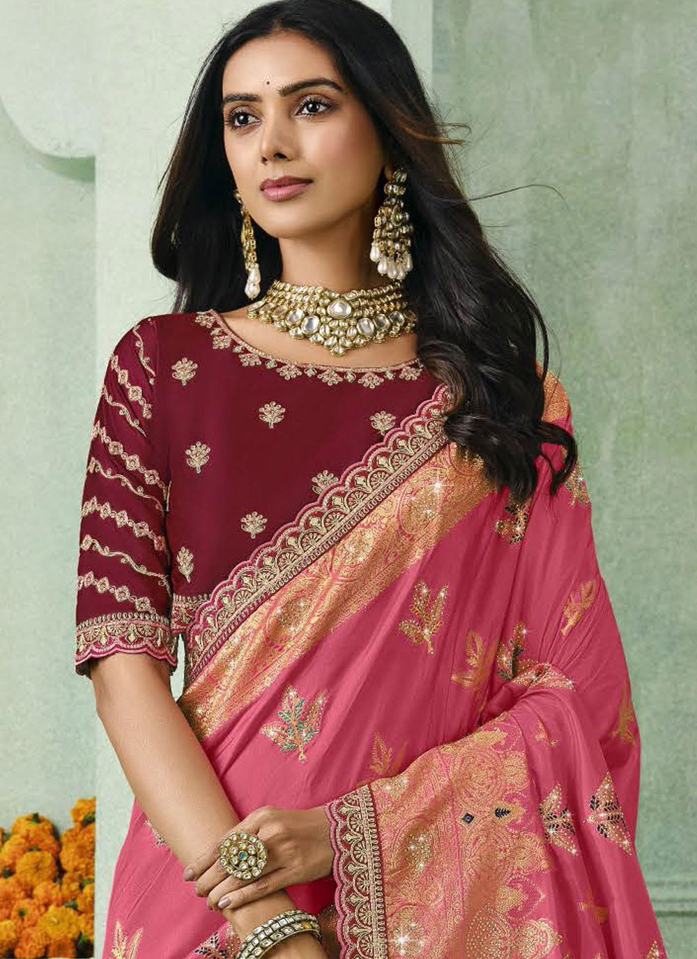Pink Silk Trendy Saree Embroidered S19927