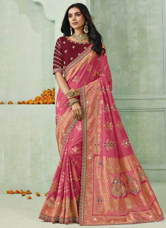 Pink Silk Trendy Saree Embroidered S19927