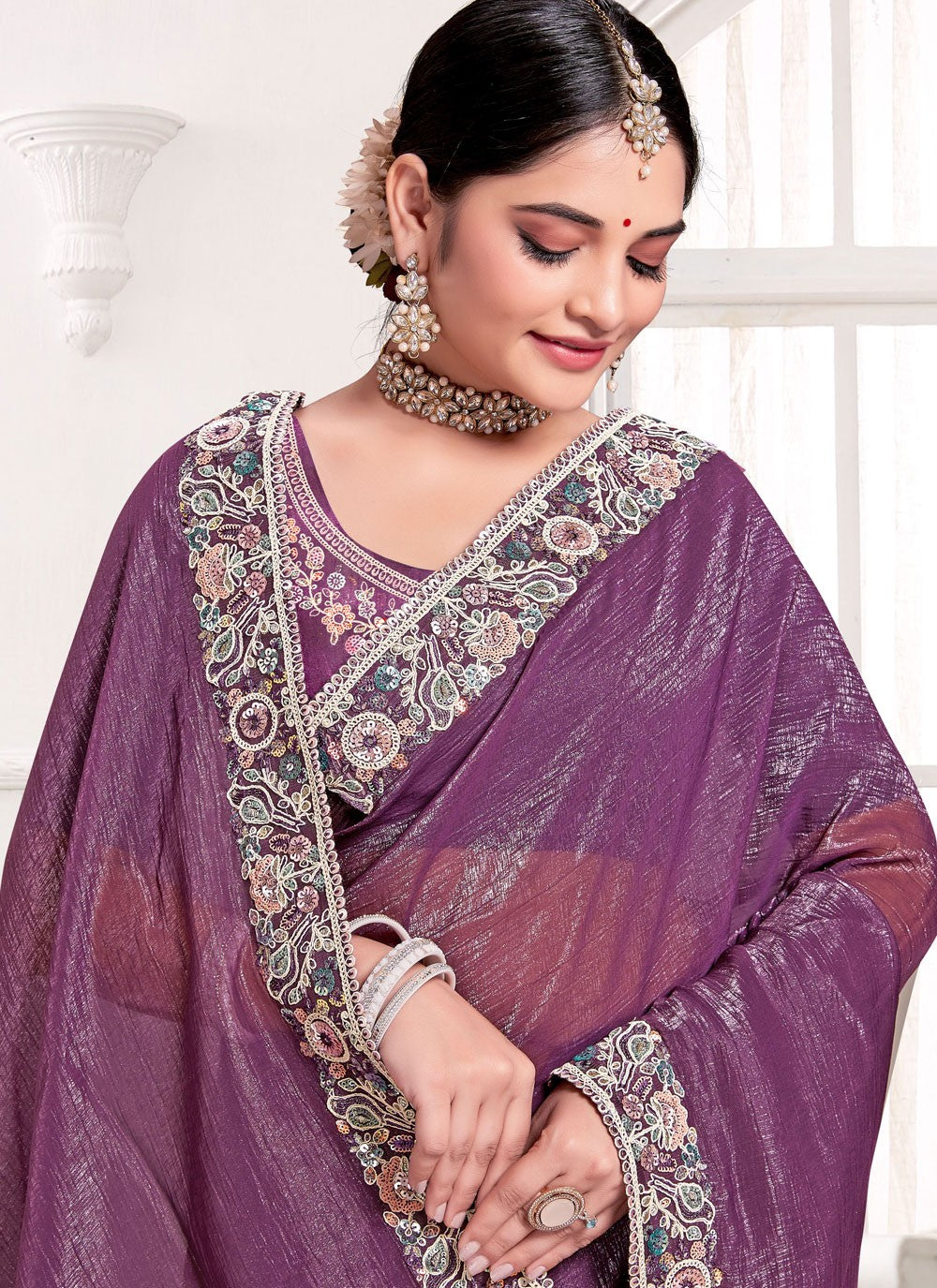 Trendy Saree Cord Purple Silk Saree S13096