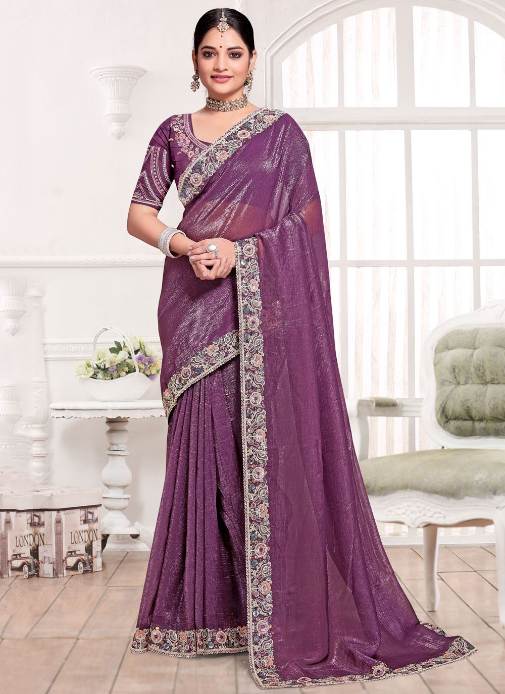 Trendy Saree Cord Purple Silk Saree S13096