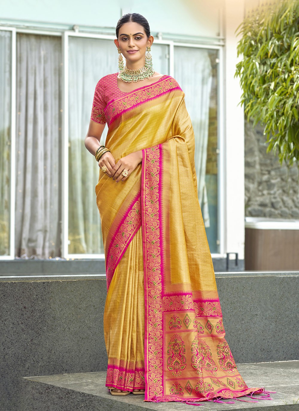 Classic Weaving Zari Silk Green Saree - S11217