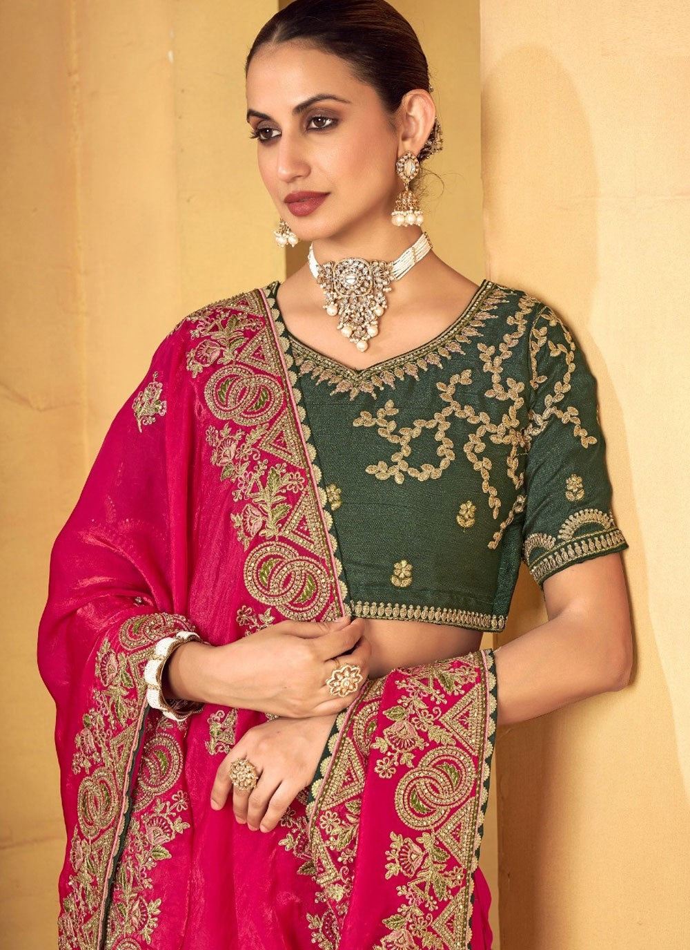 Border Work Silk Hot Pink Classic Saree S14941