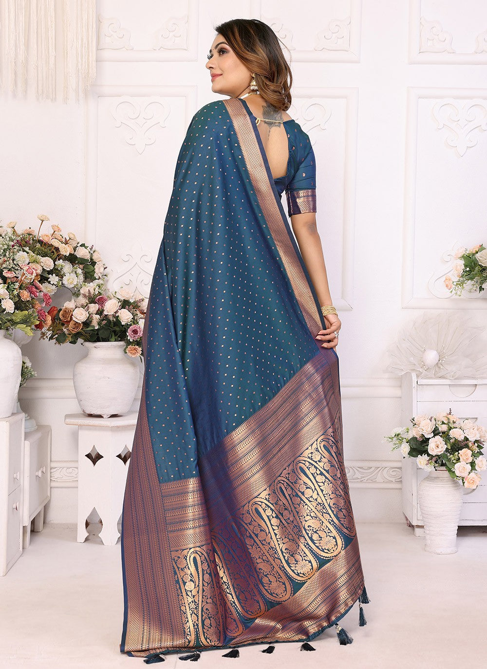 Woven Silk Morpeach Classic Saree S15090