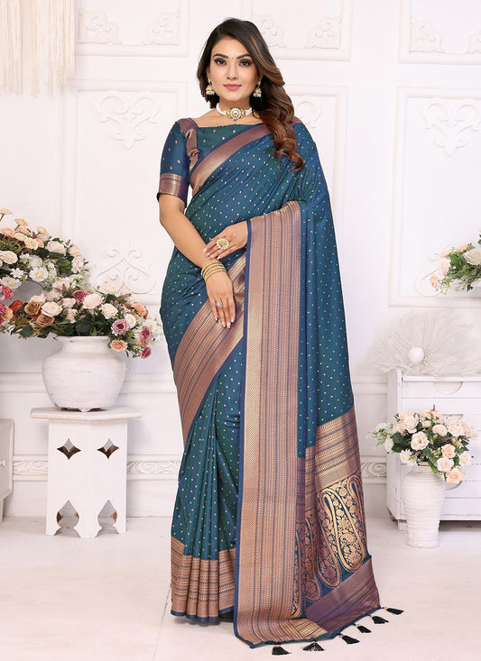 Woven Silk Morpeach Classic Saree S15090