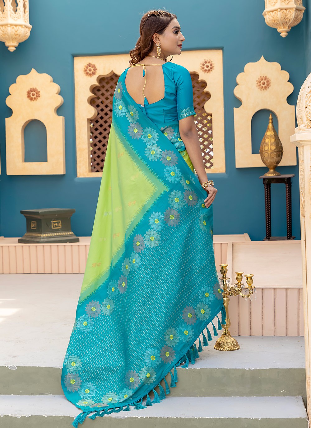 Trendy Saree Printed Green Silk S12567