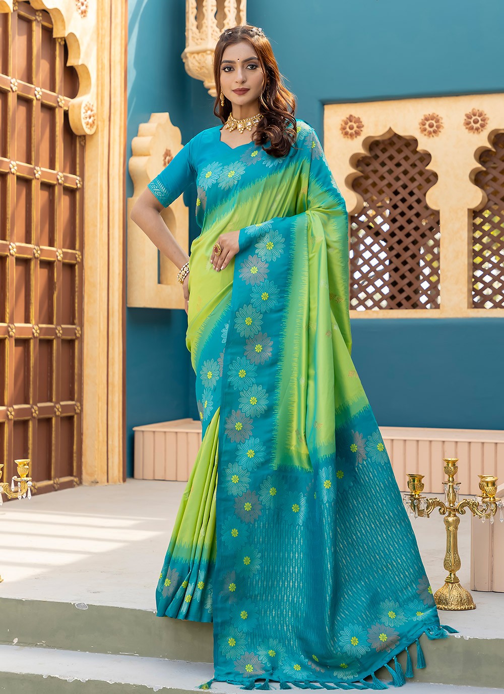 Trendy Saree Printed Green Silk S12567