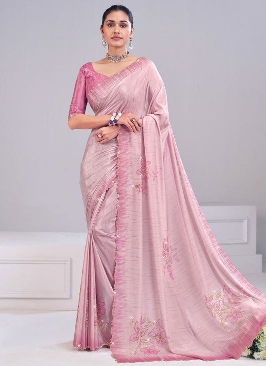 Pink Silk Contemporary Saree Fancy Work S19882