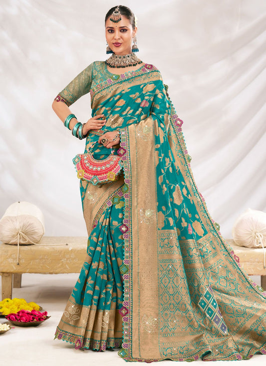 Green Silk Contemporary Saree Fancy Work S19614