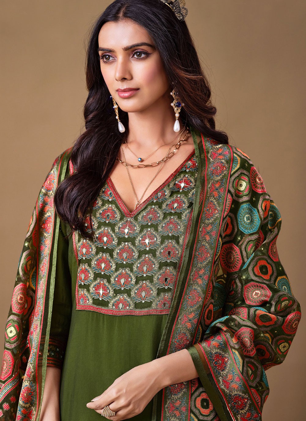 Pant Style Suit Fancy Work, Stones Green T7863