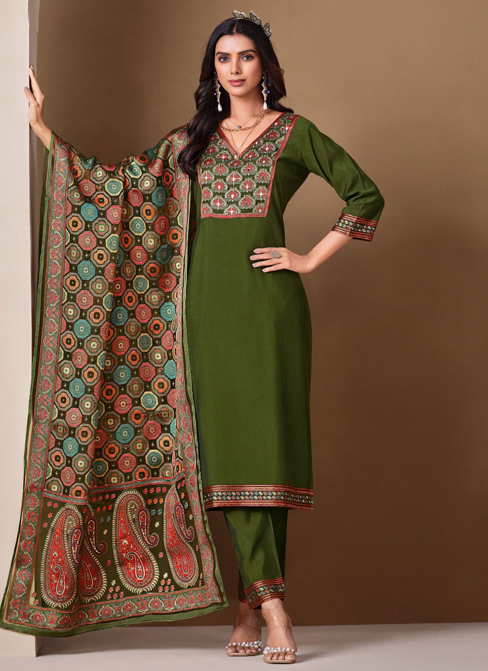 Pant Style Suit Fancy Work, Stones Green T7863
