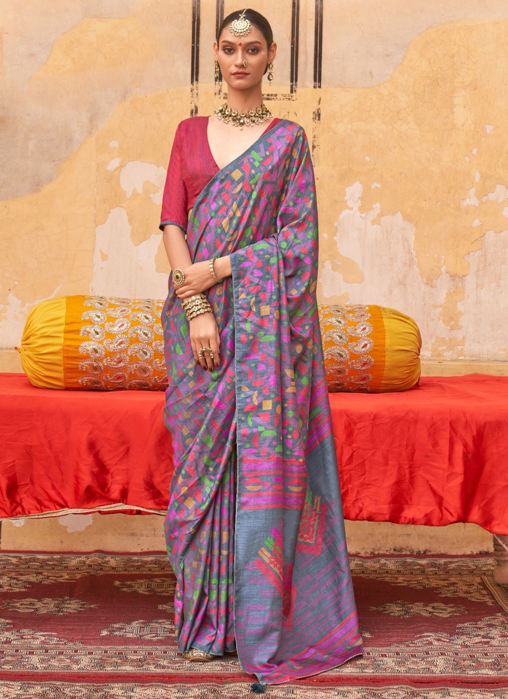 Fancy Work Silk Grey Saree S14773
