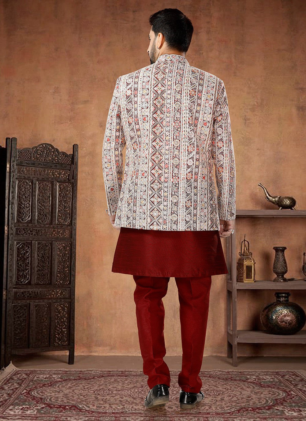 Fancy Work Silk Maroon, Multi Colour Indo Western - M7027