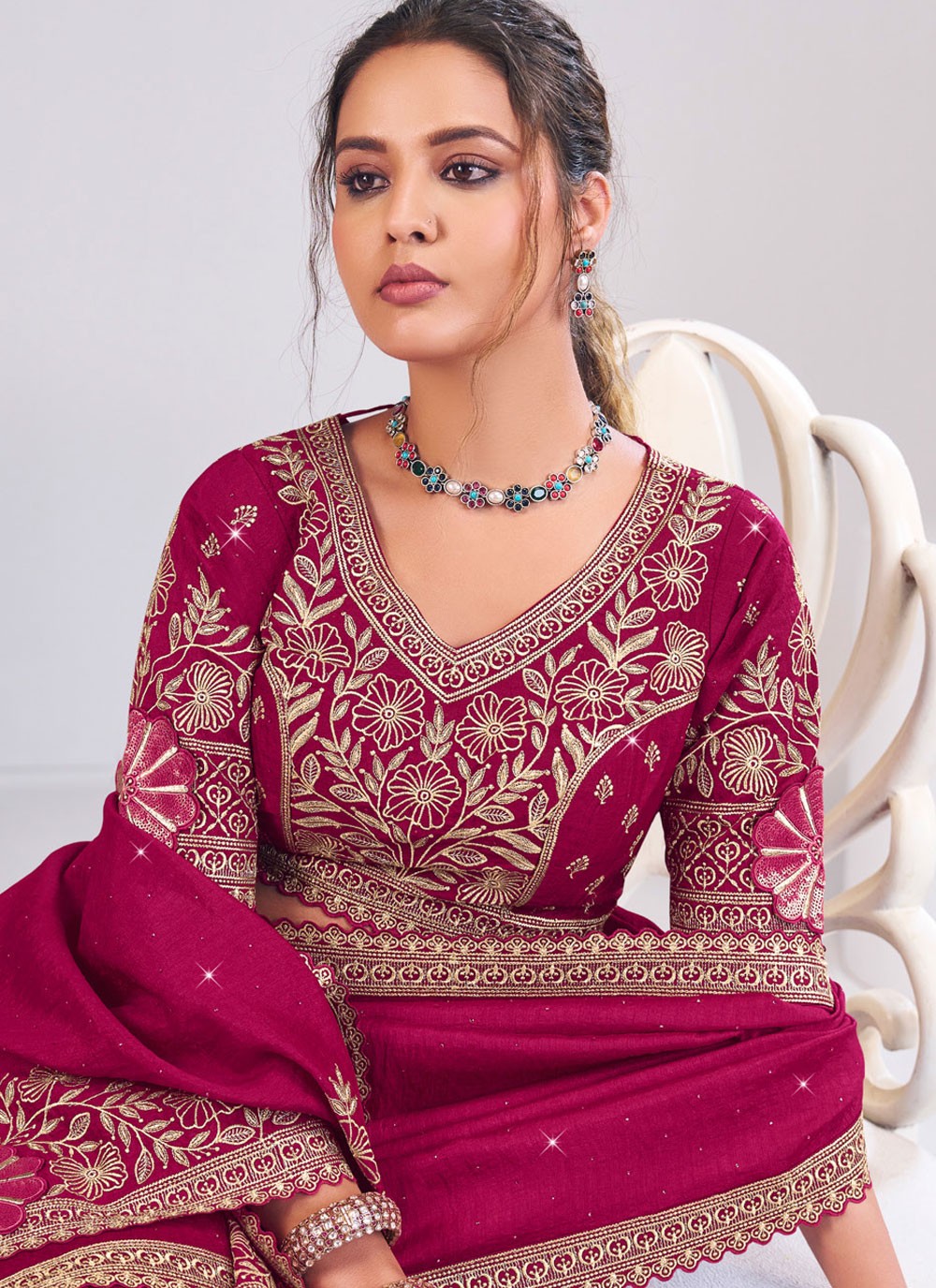Pink Silk Contemporary Saree Fancy Work S19879