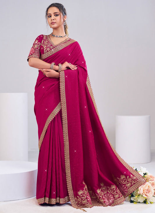 Pink Silk Contemporary Saree Fancy Work S19879