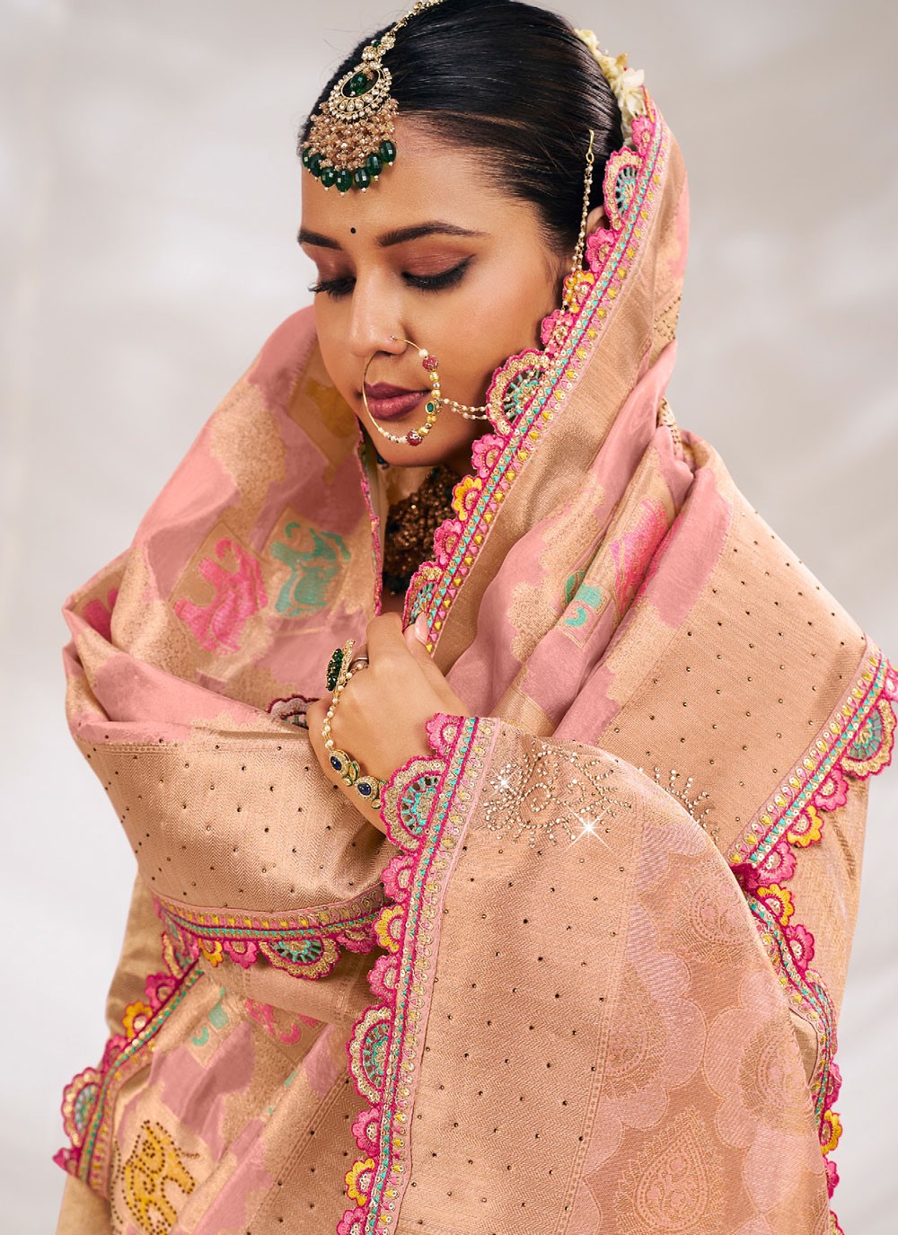 Pink Silk Traditional Saree Fancy Work S19612