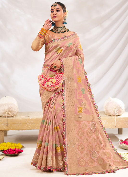 Pink Silk Traditional Saree Fancy Work S19612