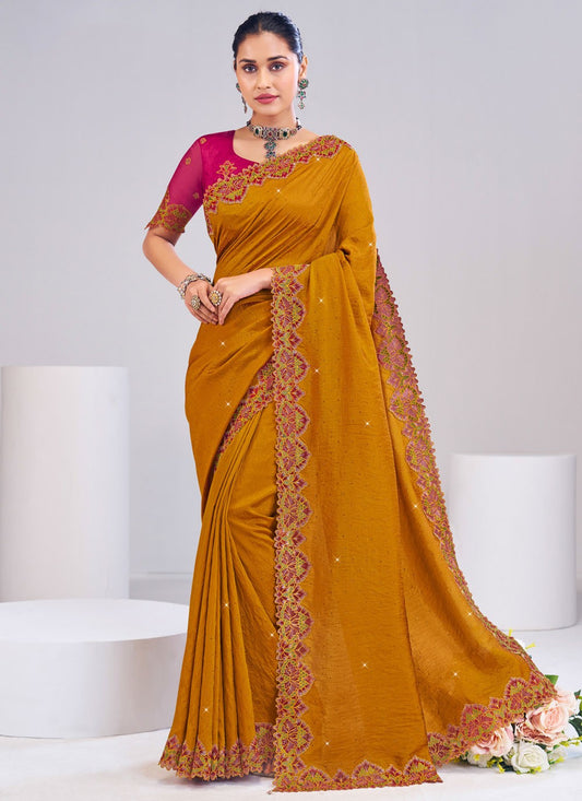 Mustard Silk Trendy Saree Fancy Work S19880